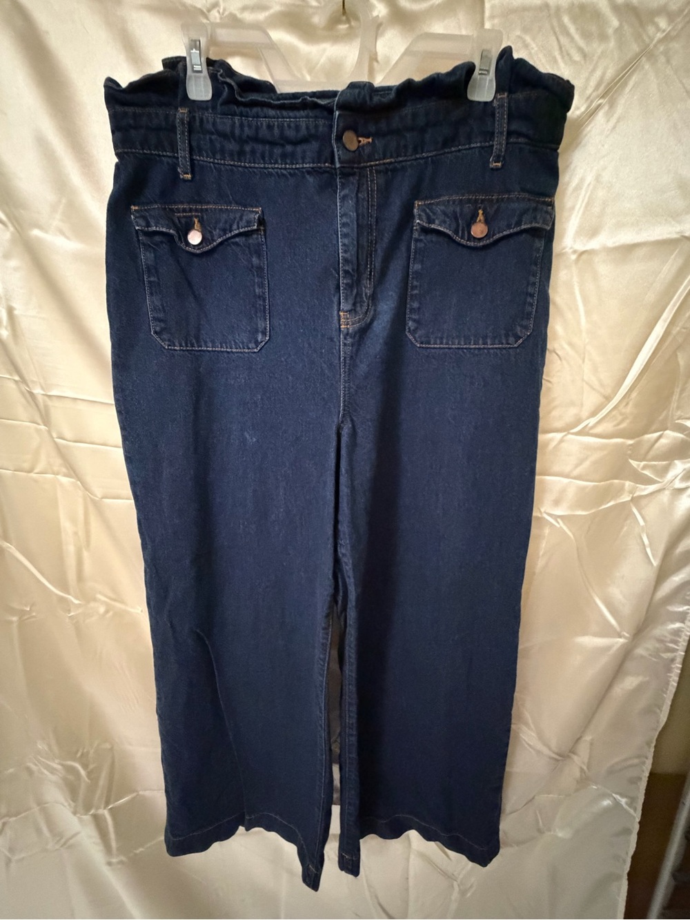 Boden Denim Wide Leg Jeans Women’s 14R Dark Indigo High Rise Patch Pocket